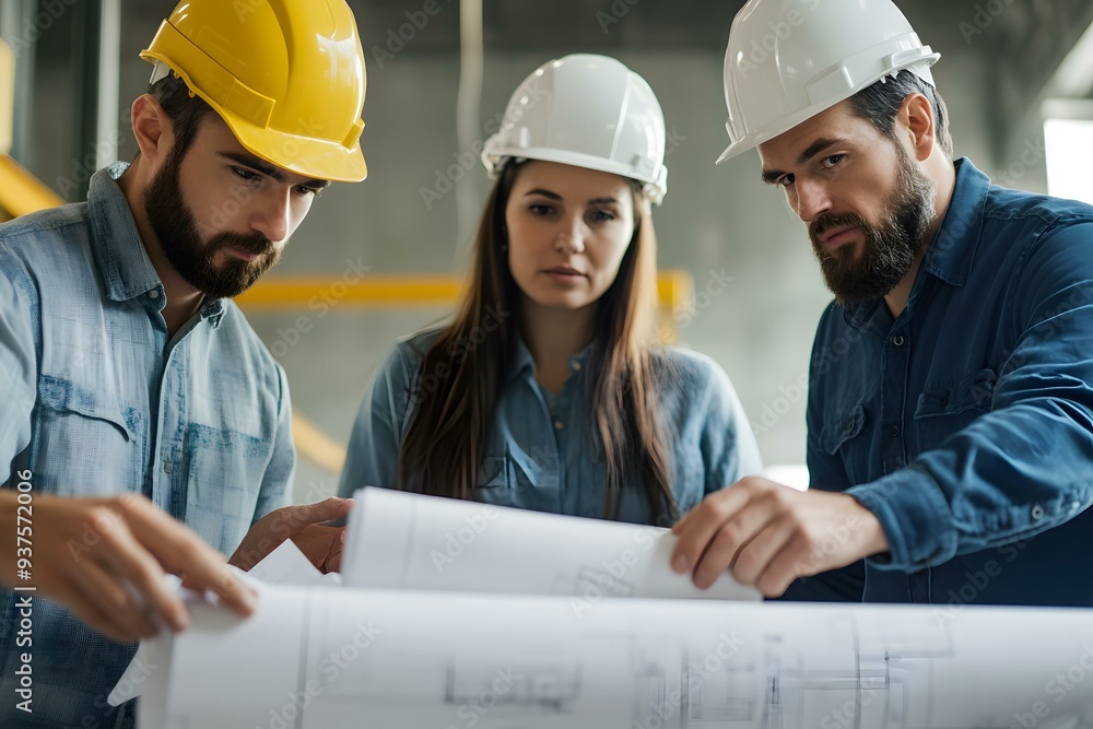 Construction Workers Review Building Plans Construction Workers Review Building Plans