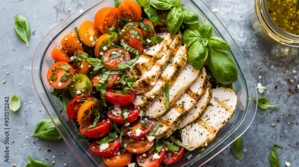 Grilled Chicken Salad Bowl with Fresh Vegetables and Herbs Grilled Chicken Salad Bowl with Fresh Vegetables and Herbs
