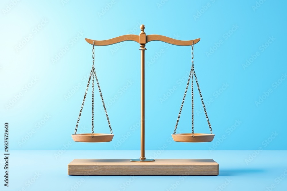 A golden balance scale against a blue background symbolizes justice and equality. Perfect for legal and financial concepts.