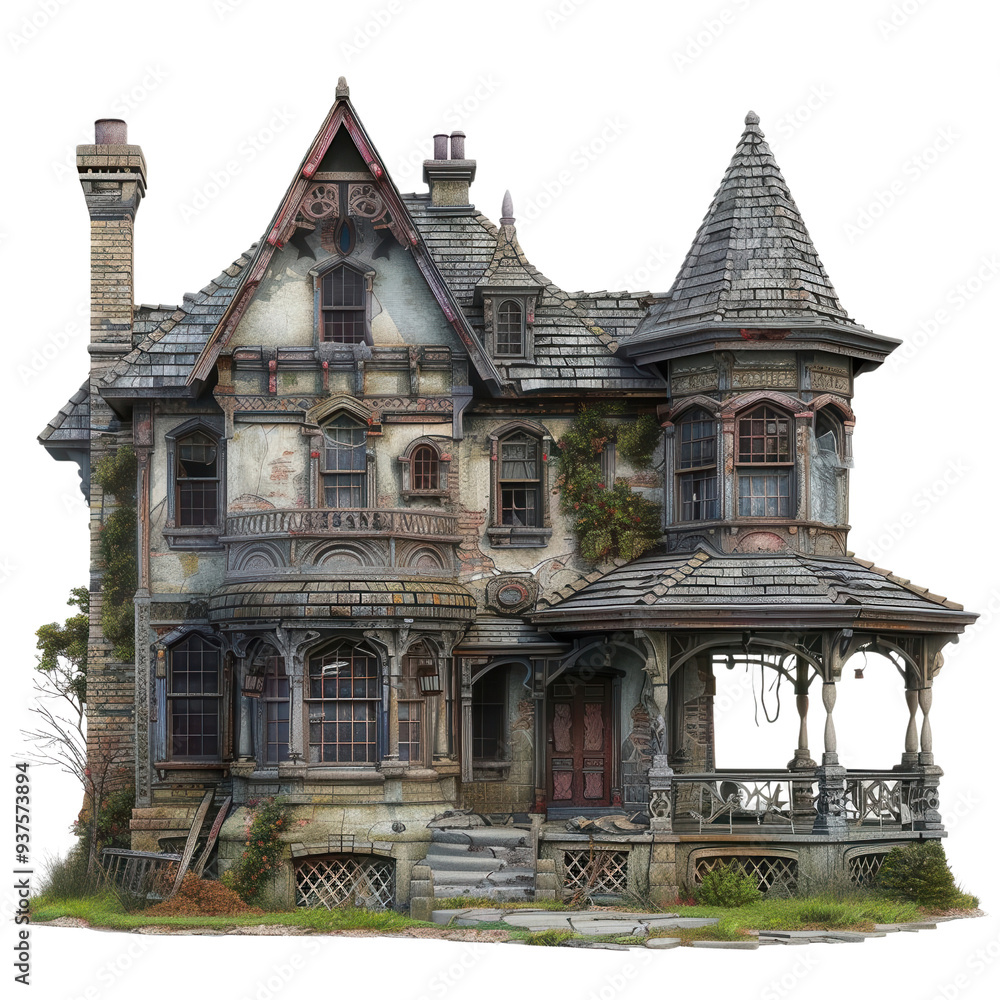 Victorian style house with intricate details, overgrown plants, and weathered appearance, evoking sense of nostalgia and mystery. Victorian style house with intricate details, overgrown plants, and weathered appearance, evoking sense of nostalgia and mystery.