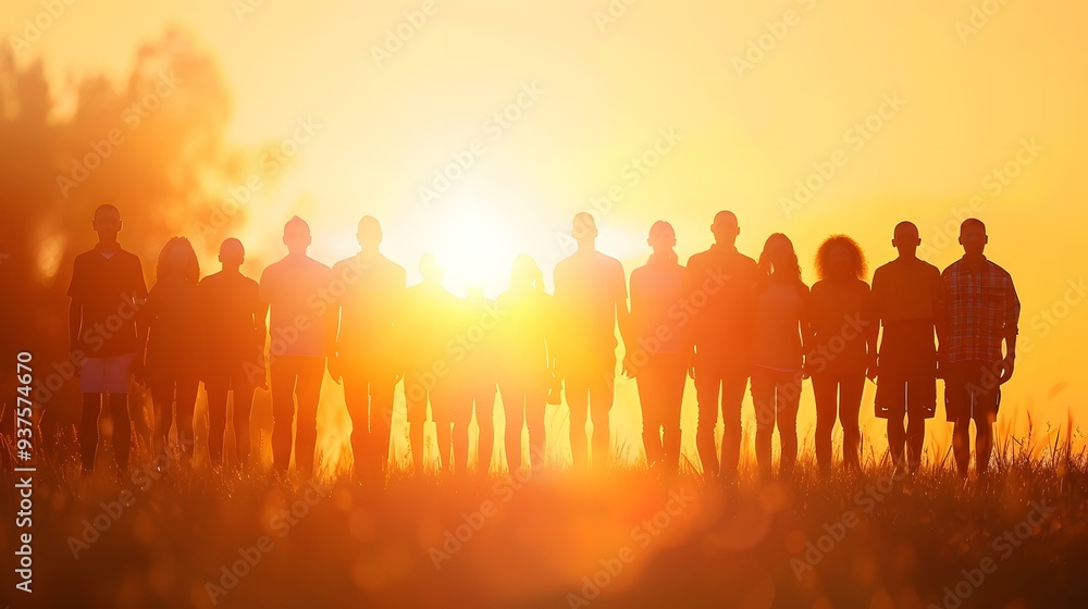 Silhouettes of People Standing in a Field at Sunset Silhouettes of People Standing in a Field at Sunset