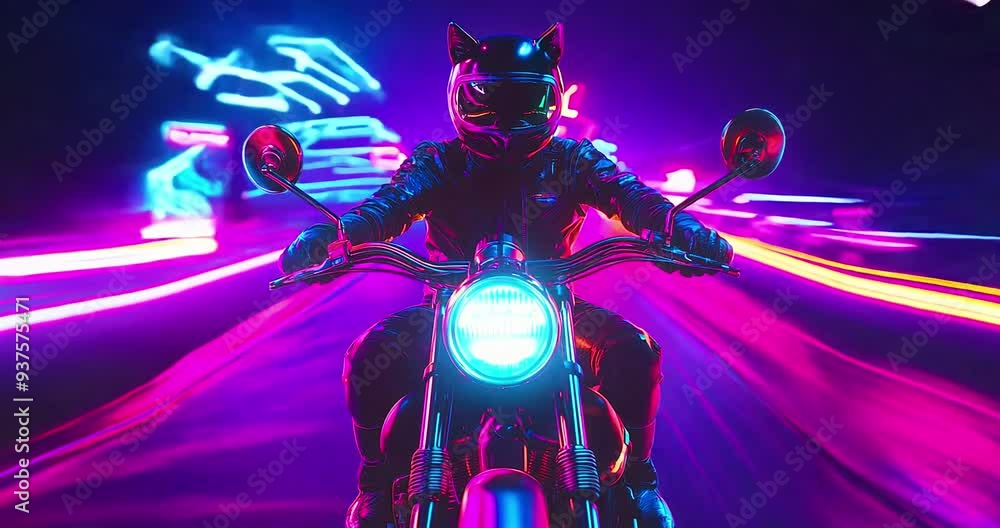 Biker cat in the night city. Fashion dynamic concept. Biker cat in the night city. Fashion dynamic concept.