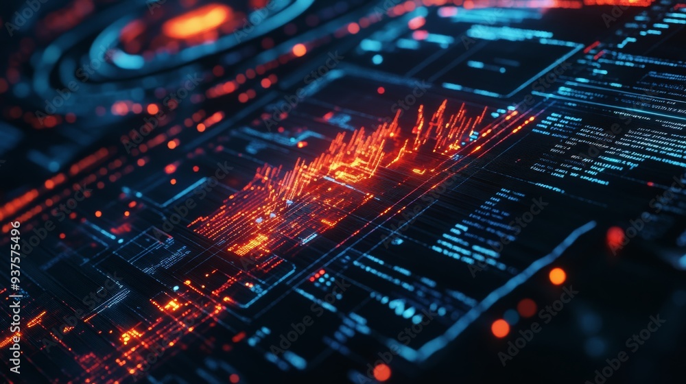 Futuristic digital data visualization dashboard with glowing red and blue graphs and analytics. Technology and data analytics. Futuristic digital data visualization dashboard with glowing red and blue graphs and analytics. Technology and data analytics.