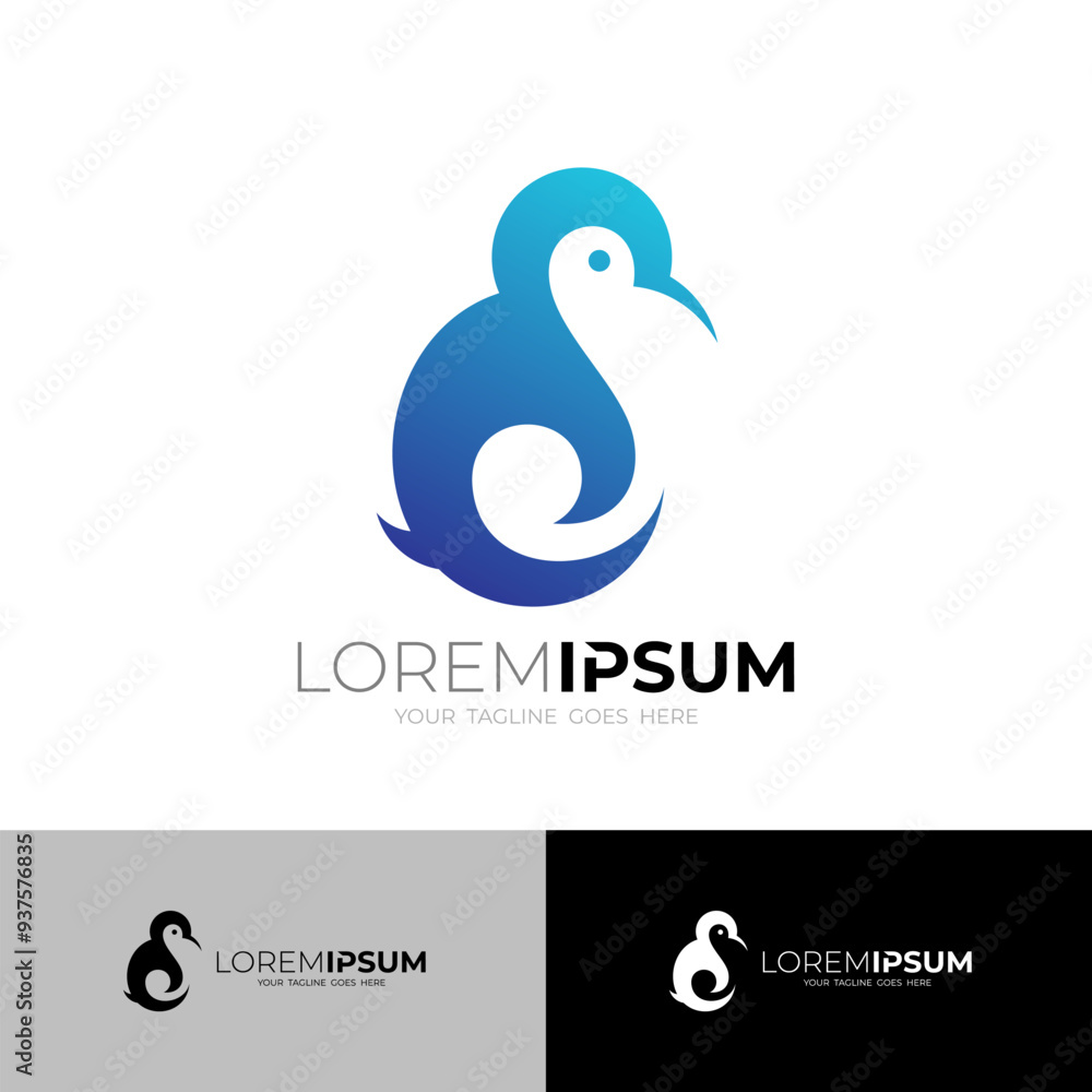 Fototapeta premium penguin icon with a simple appearance, blue color, bird logo can't fly
