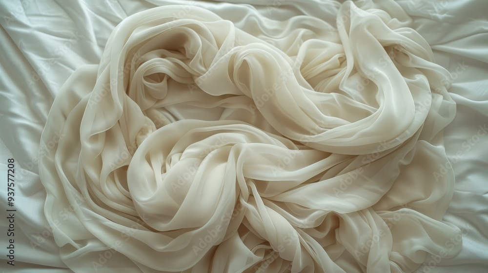 Soft folds of a cream-colored knitted fabric invite touch, offering a cozy and inviting texture for backgrounds and designs. Soft folds of a cream-colored knitted fabric invite touch, offering a cozy and inviting texture for backgrounds and designs.