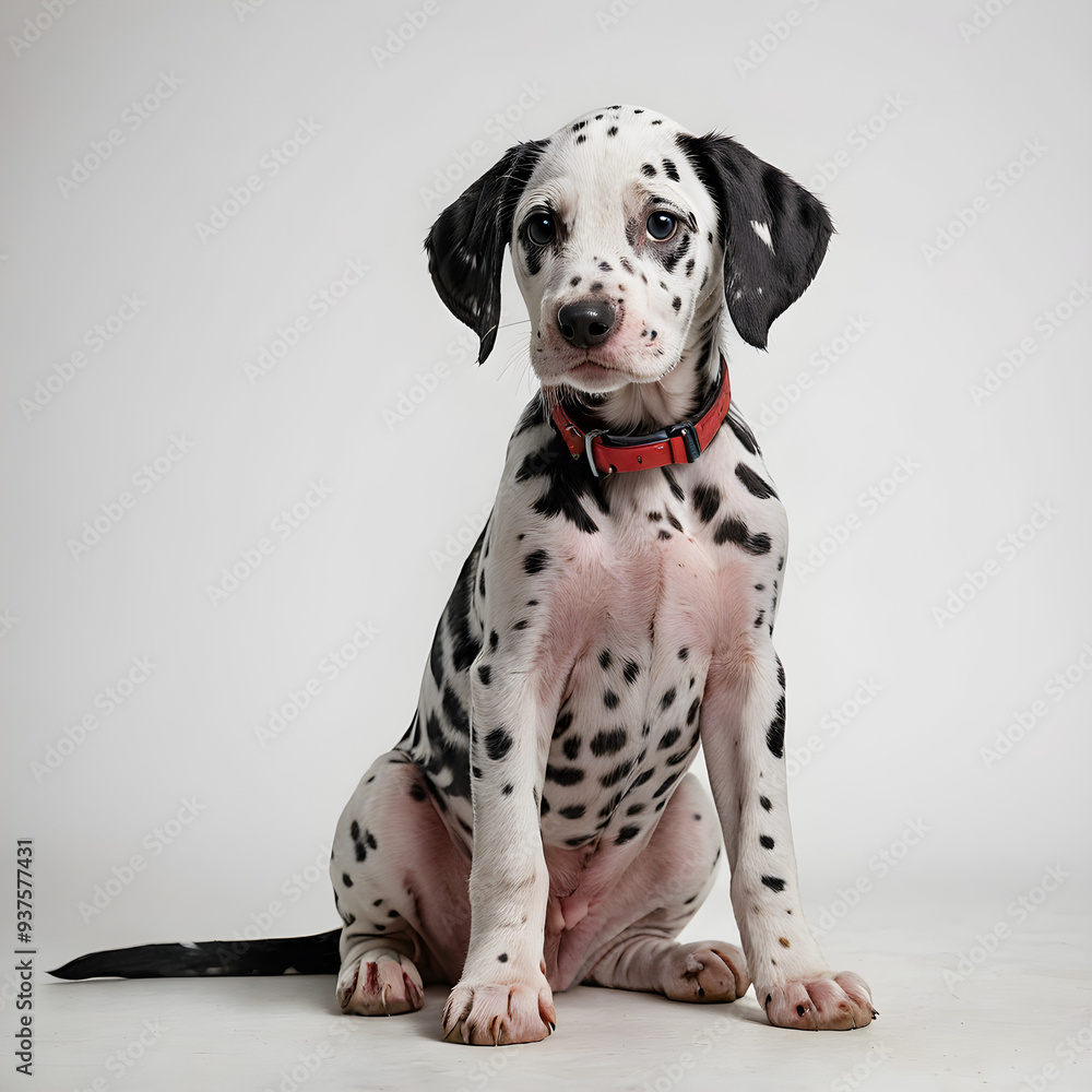 spotted dalmatian puppy sitting attentively, isolated on white background spotted dalmatian puppy sitting attentively, isolated on white background
