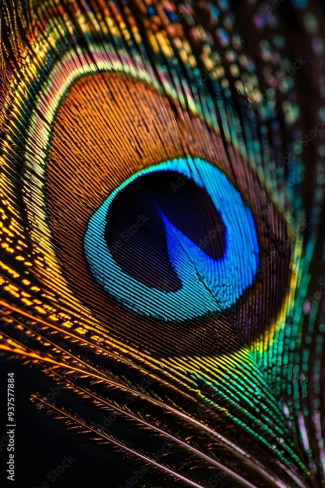 Obraz premium High contrast view of a peacock feathers intricacy AI generated illustration