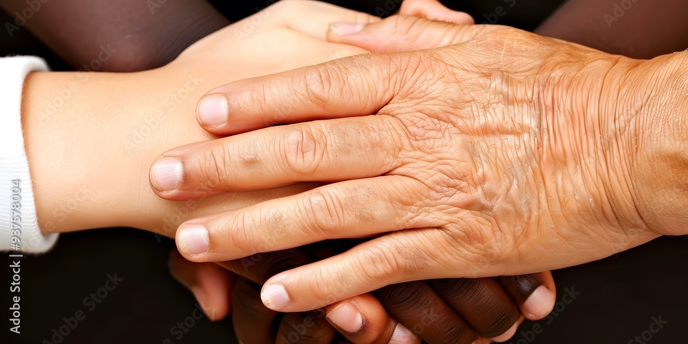 Fototapeta premium Three Hands of Different Races Layered Together