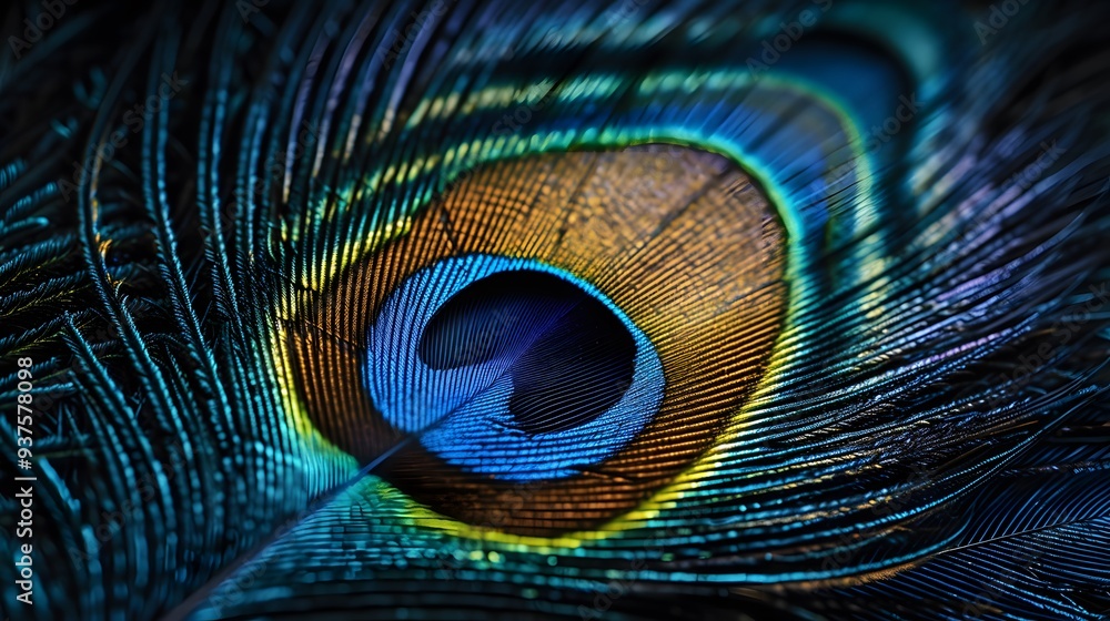 Obraz premium High contrast view of a peacock feathers intricacy AI generated illustration