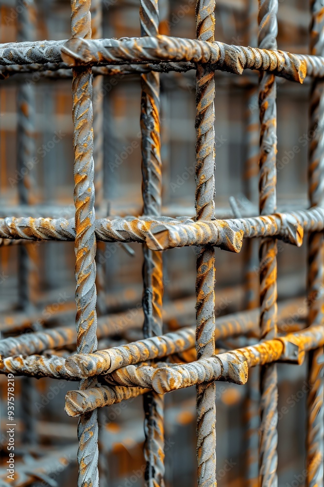 High definition shot of steel bars forming the base of a building AI generated illustration High definition shot of steel bars forming the base of a building AI generated illustration