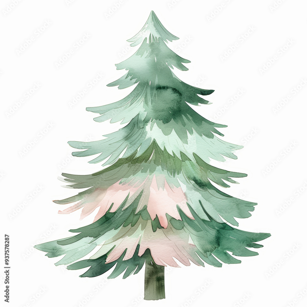 Obraz premium Watercolor Christmas Tree Illustration for Festive Holiday Decor and Greeting Cards