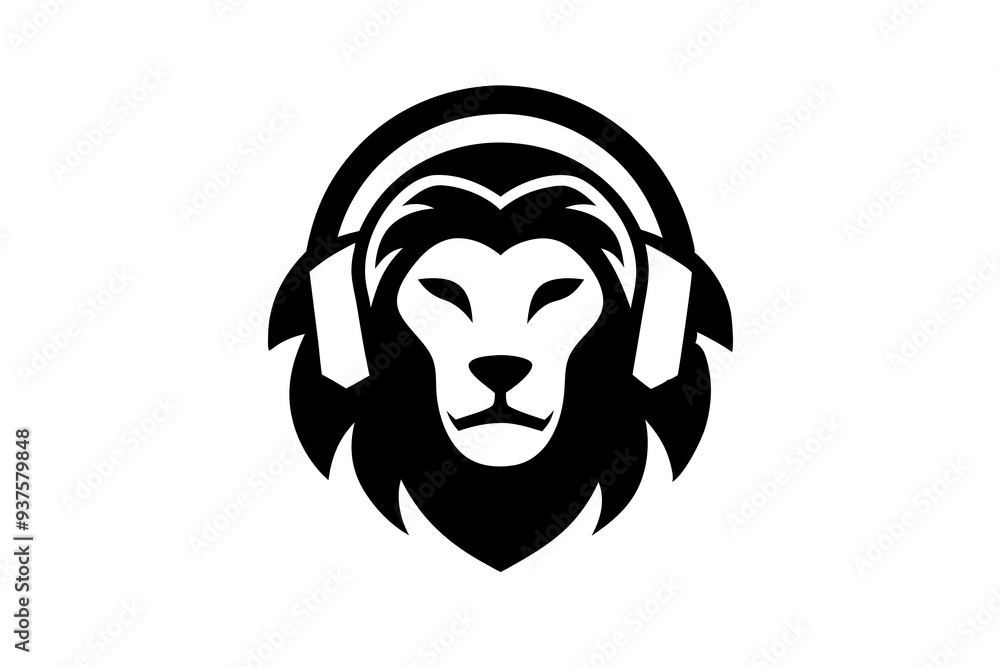 Lion with headphone logo icon design silhouette vector illustration Lion with headphone logo icon design silhouette vector illustration