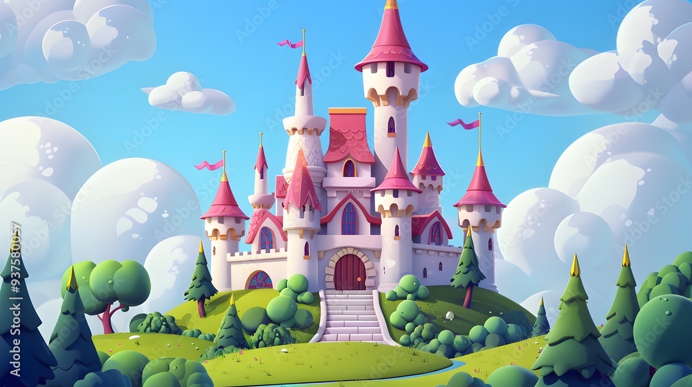 Illustrate an enchanting fairy-tale castle using 3D design AI generated illustration Illustrate an enchanting fairy-tale castle using 3D design AI generated illustration