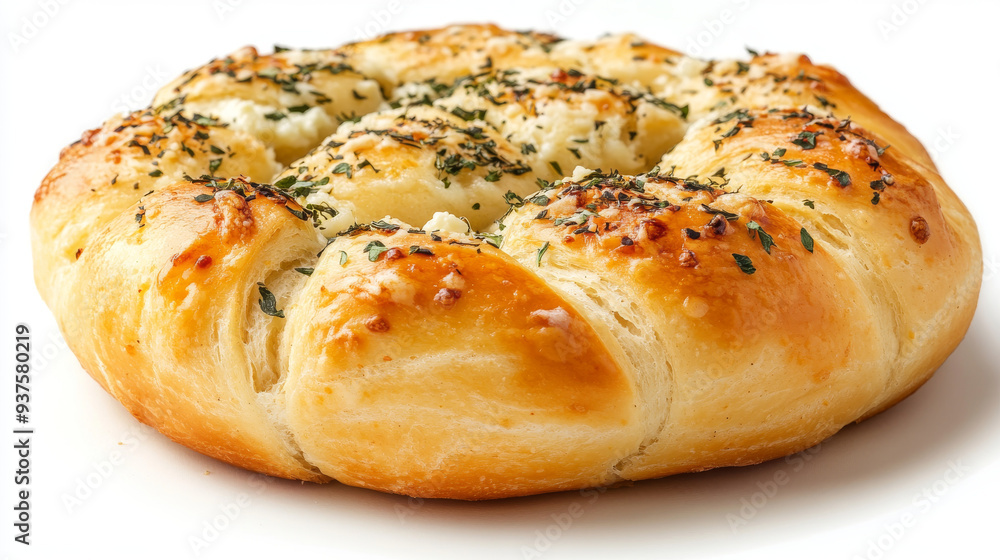 Korean cream cheese garlic bread, isolated with a clipping path on a white background, showcasing the bakery pastry without any shadow. Korean cream cheese garlic bread, isolated with a clipping path on a white background, showcasing the bakery pastry without any shadow.