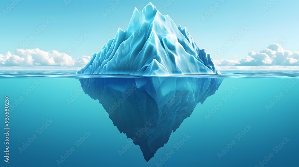 Obraz premium Illustration of a 3D iceberg half above and half below water in format AI generated illustration