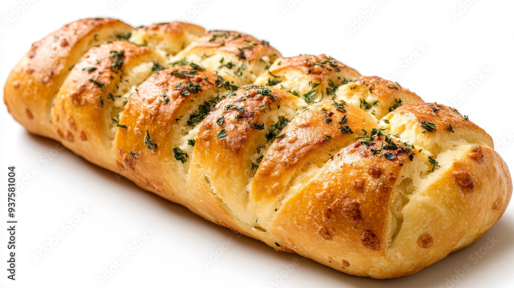 Korean cream cheese garlic bread, isolated with a clipping path on a white background, showcasing the bakery pastry without any shadow. Korean cream cheese garlic bread, isolated with a clipping path on a white background, showcasing the bakery pastry without any shadow.