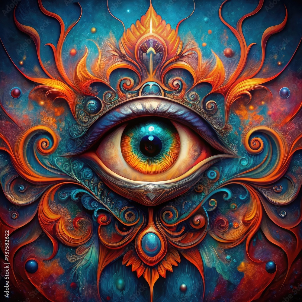 A mesmerizing, fantasy-style painting of an eye with intricate, fiery details and swirling cosmic patterns. A mesmerizing, fantasy-style painting of an eye with intricate, fiery details and swirling cosmic patterns.