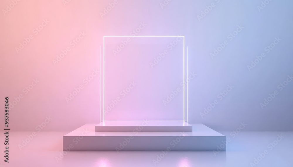 Neon Light Frame on a White Platform. Neon Light Frame on a White Platform.