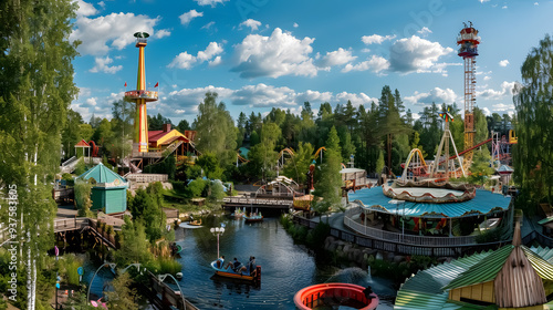 Amusement Park Panorama: Panoramic view of S�rk�nniemi amusement park in Tampere, Finland. photo