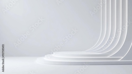 White 3D display with subtle lighting and soft curves, minimalist design, elegant showcase