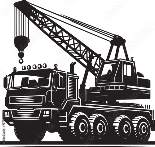Crane heavy construction equipment silhouette vector illustration isolated on a white background
