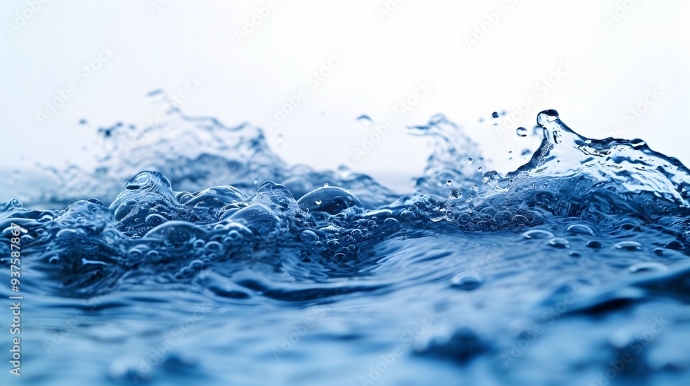 Lush blue water creating a dynamic splash against a stark white backdrop AI generated illustration Lush blue water creating a dynamic splash against a stark white backdrop AI generated illustration