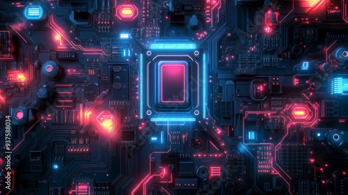 Wallpaper Mural Neon Circuitry: A Futuristic Techscape. Torontodigital.ca