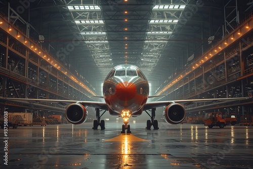 A passenger aircraft maintenance in a aiport hangar