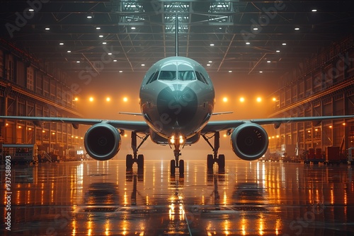 A passenger aircraft maintenance in a aiport hangar