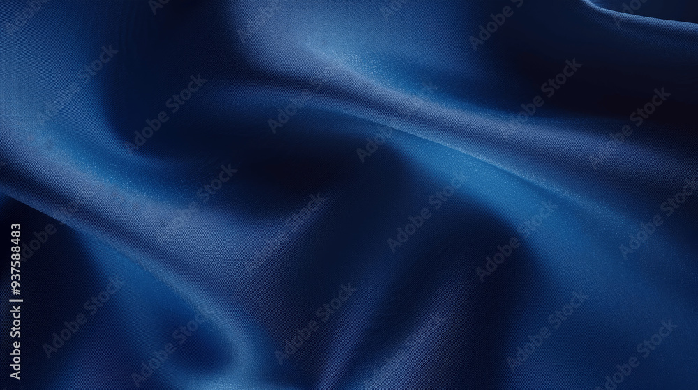 Dark Blue Silky Fabric With Soft Folds And Subtle Texture Dark Blue Silky Fabric With Soft Folds And Subtle Texture