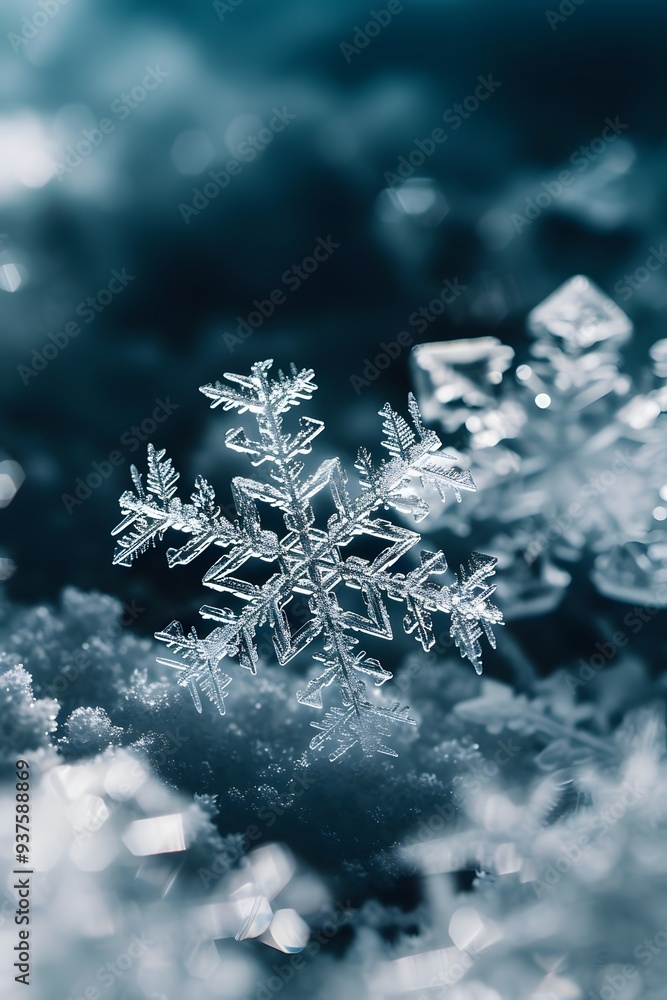 Macro focus on snowflakes in a minimalist cinematic arrangement AI generated illustration Macro focus on snowflakes in a minimalist cinematic arrangement AI generated illustration
