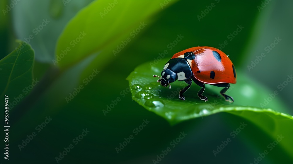 Fototapeta premium Macro perspective of a ladybug on a leaf designed with minimalist aesthetics AI generated illustration