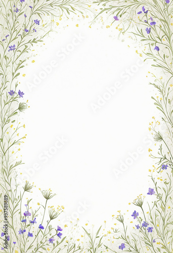 small meadow flowers border and white blanks space background