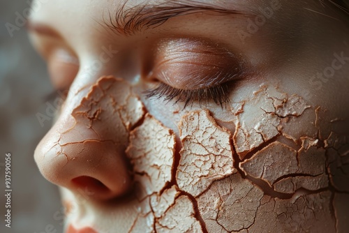 Close up on dry woman skin texture with dry dessert. Skin care concept.