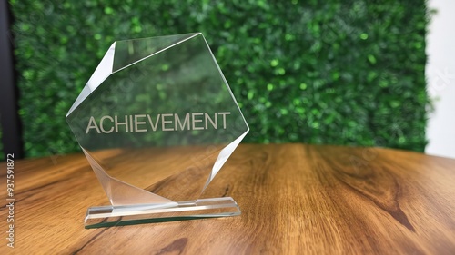 acrylic glass trophy with text 