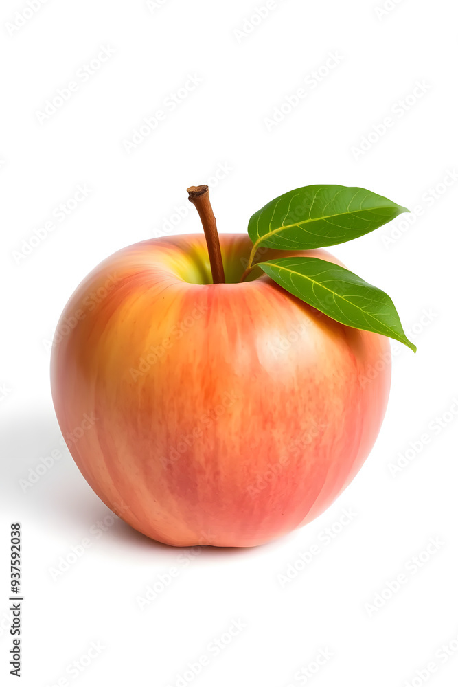 A shiny apple with a smooth surface and a brown stem, set against a white background. A shiny apple with a smooth surface and a brown stem, set against a white background.