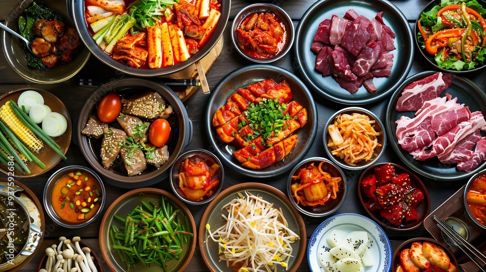 Korean Food Feast: A Table Filled with Dishes Korean Food Feast: A Table Filled with Dishes
