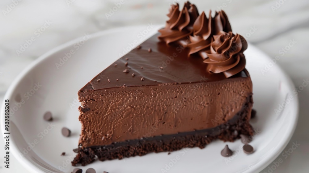 Chocolate Layer Cake Slice on White Plate Chocolate Layer Cake Slice on White Plate