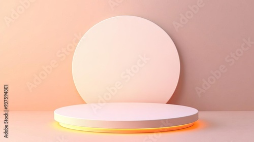 Circular 3D pedestal with smooth surfaces and soft lighting, minimalist design, elegant focus