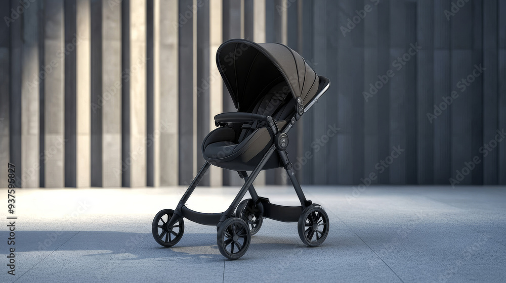 Compact black baby stroller featuring an adjustable canopy for enhanced protection. It includes a foldable design for easy storage and a modern, sleek appearance. Compact black baby stroller featuring an adjustable canopy for enhanced protection. It includes a foldable design for easy storage and a modern, sleek appearance.