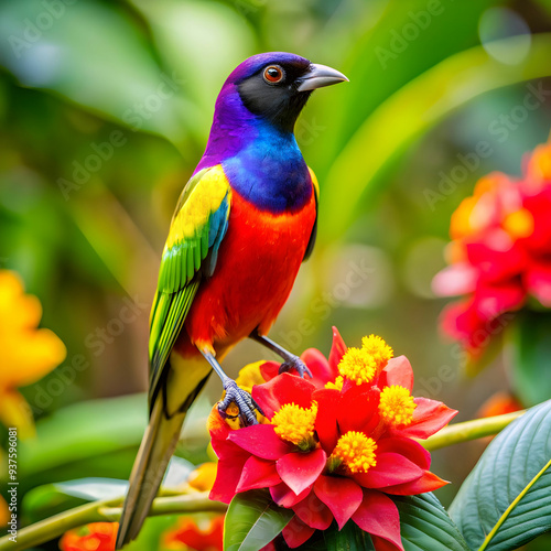 A colourful bird-with a colourful background with