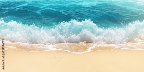 Empty sand beach with wave background. Summer Vacation Travel and Holiday concept. Generative ai