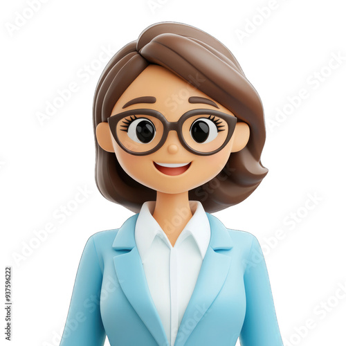 Business woman in a 3d cartoon style. 3d object.