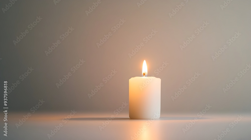 Glowing Candle Flame Radiating Warmth and Serenity in Peaceful Setting Glowing Candle Flame Radiating Warmth and Serenity in Peaceful Setting