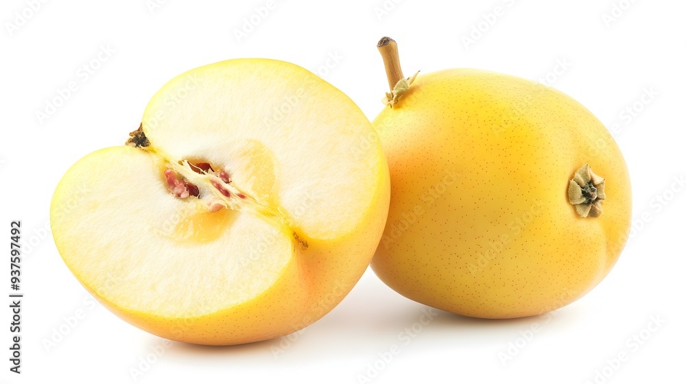 Fototapeta premium Half Golden Crisp Apple Fruit on White Background
