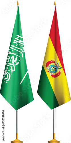 Bolivia,Saudi Arabia flags together.Bolivian,KSA small table flags