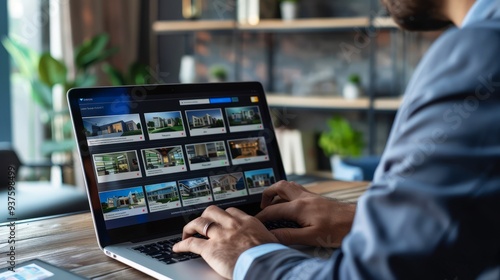 Man Browsing Real Estate Listings On Laptop