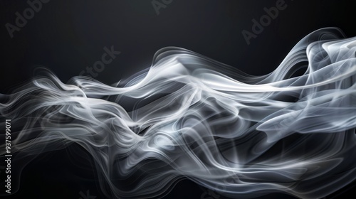Abstract Smoke, White Swirls, Black Background, Fluid Design