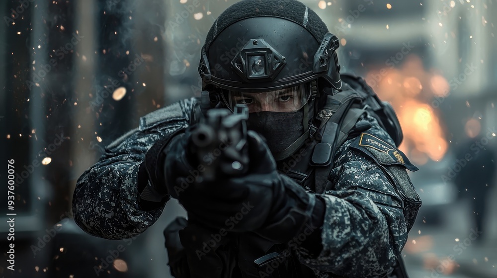 Naklejka premium Russian SWAT policeman