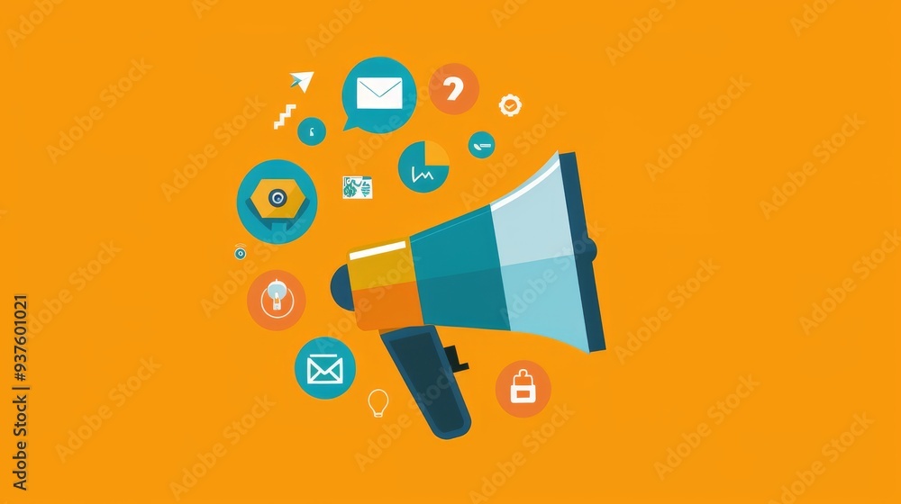 The Voice of Digital Marketing A vibrant megaphone broadcasts a symphony of online marketing icons, symbolizing the power of reaching your target audience in the digital age. The Voice of Digital Marketing A vibrant megaphone broadcasts a symphony of online marketing icons, symbolizing the power of reaching your target audience in the digital age.